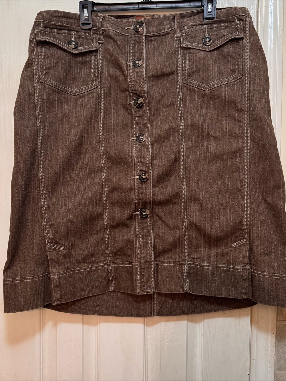Signature Brown Button-Front Mini Skirt